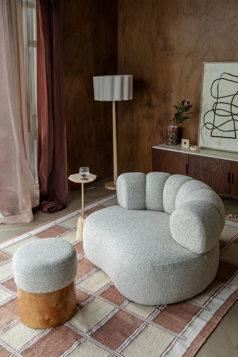 Canapé arrondi en tissu beige 120x98x66cm Georgia - Dutchbone