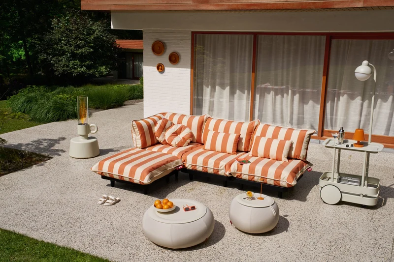Module central de canapé d’extérieur rayé orange Paletti - Fatboy