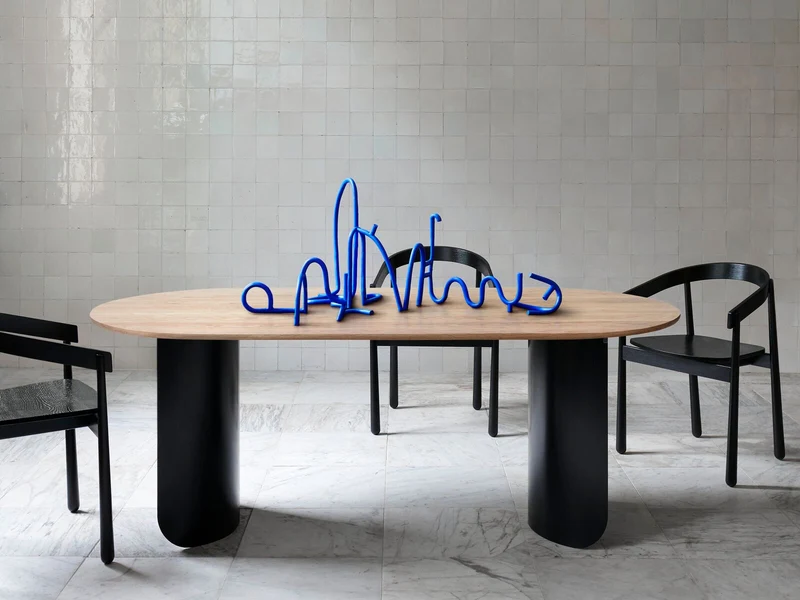 Table à manger ovale en chêne beige et acier noir 280x95x74cm Plateau - Fest Amsterdam