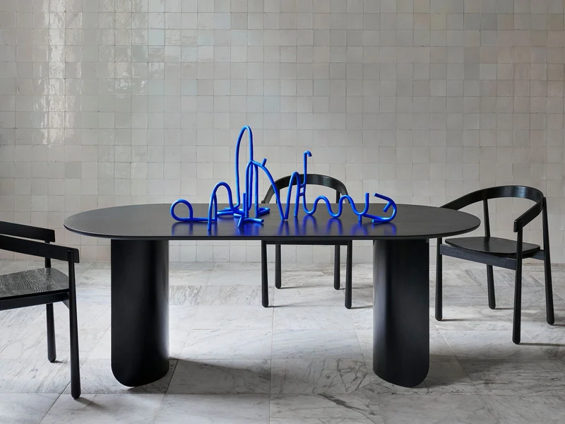 Table à manger ovale en chêne noir et acier noir 200x95x74cm Plateau - Fest Amsterdam