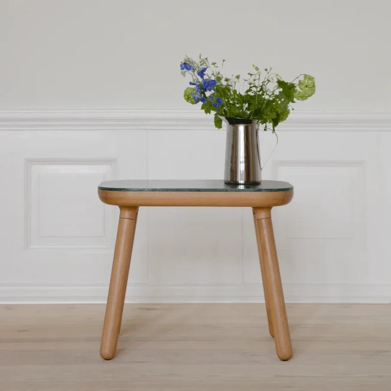 Table d'appoint en chêne et marbre vert 35x50x43cm Paff - Umage