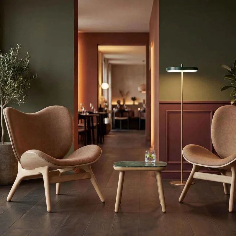 Table d'appoint en chêne et marbre vert 35x50x43cm Paff - Umage