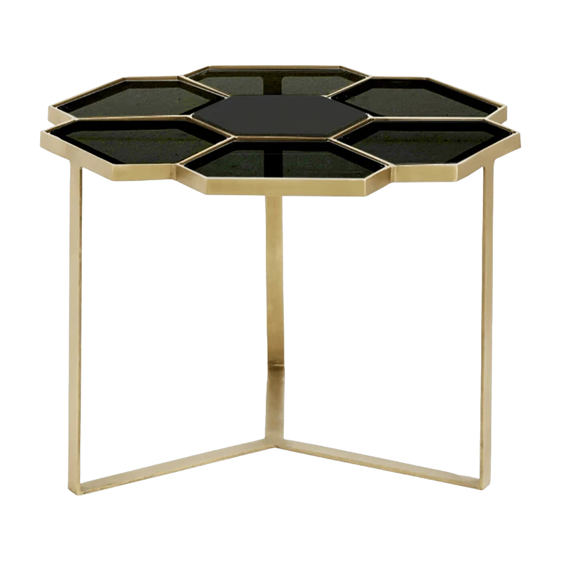 Table basse en acier doré et verre noir 60 cm Flower - Nordal