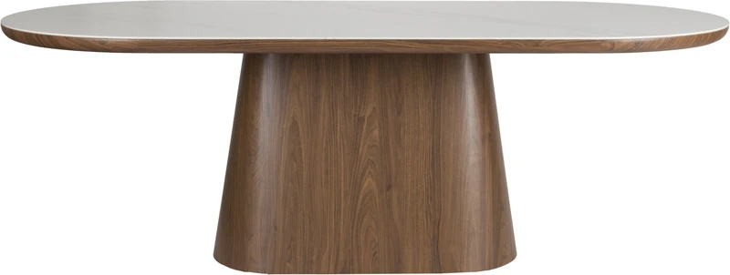 Table à manger ovale en bois de noyer et pierre blanche 180x90cm Octave - The Cool Republic
