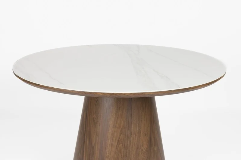 Table à manger ronde en bois de noyer et pierre blanche 115cm Octave - The Cool Republic