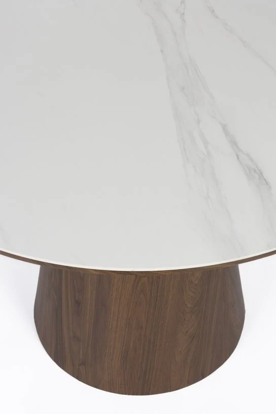 Table à manger ronde en bois de noyer et pierre blanche 115cm Octave - The Cool Republic