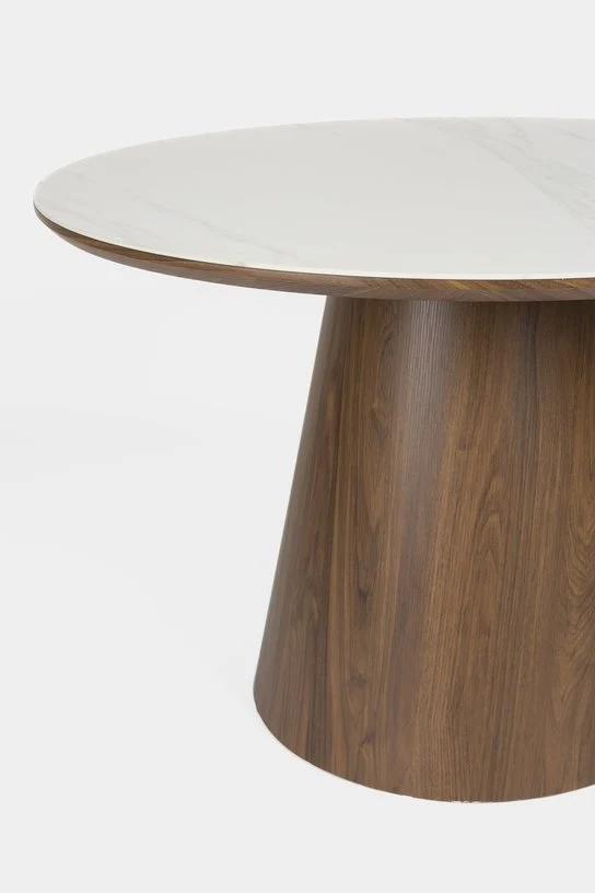 Table à manger ronde en bois de noyer et pierre blanche 115cm Octave - The Cool Republic