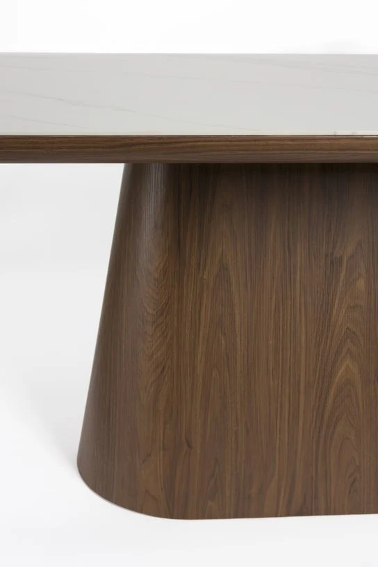 Table à manger ovale en bois de noyer et pierre blanche 200x90cm Octave - The Cool Republic