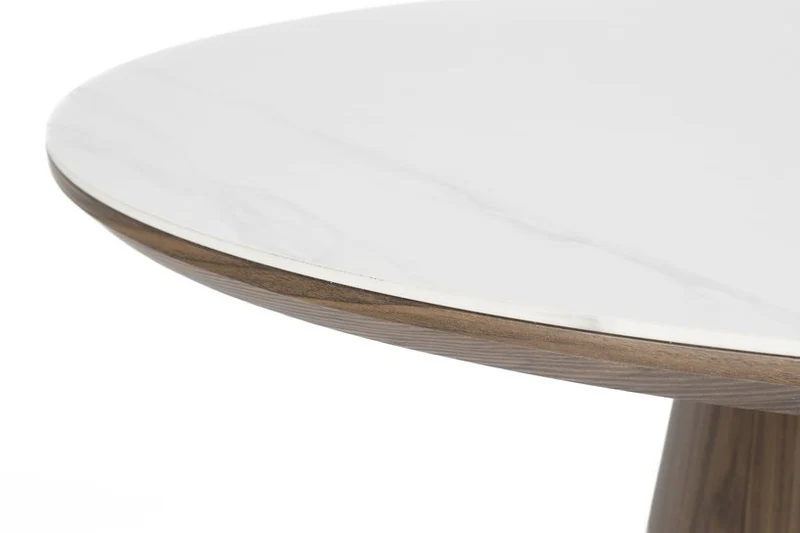 Table à manger ovale en bois de noyer et pierre blanche 200x90cm Octave - The Cool Republic