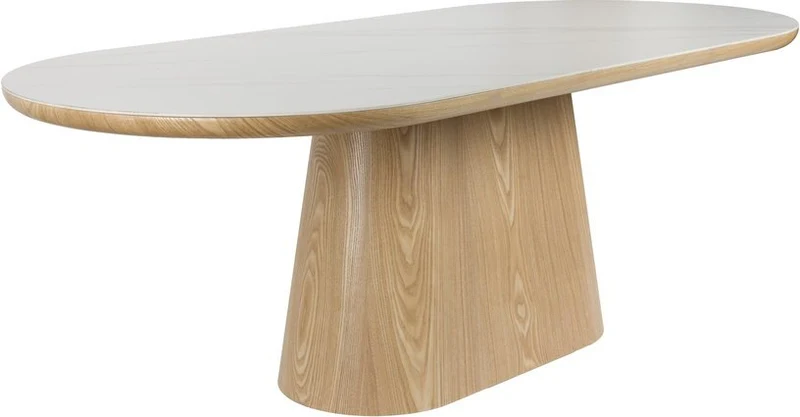 Table à manger ovale en bois de chêne naturel et pierre blanche mate 200x90cm Octave - The Cool Republic