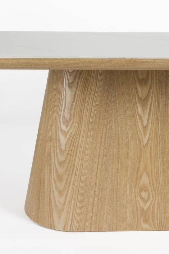 Table à manger ovale en bois de chêne naturel et pierre blanche mate 200x90cm Octave - The Cool Republic