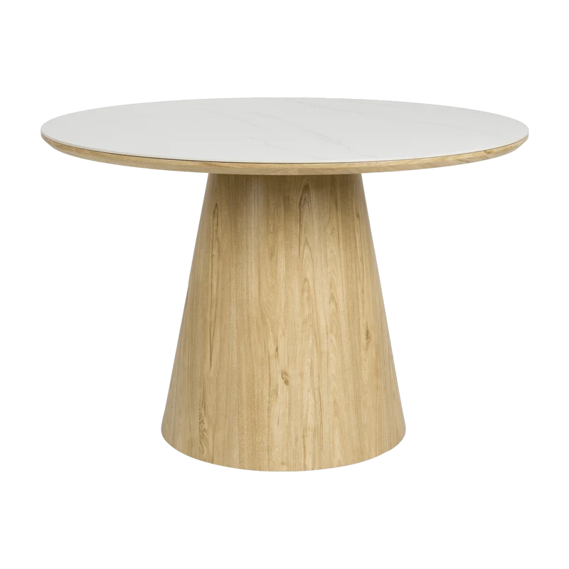 Table à manger ronde en bois de chêne naturel et pierre blanche 115cm Octave - The Cool Republic