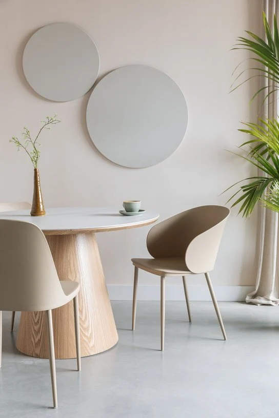 Table à manger ronde en bois de chêne naturel et pierre blanche 115cm Octave - The Cool Republic