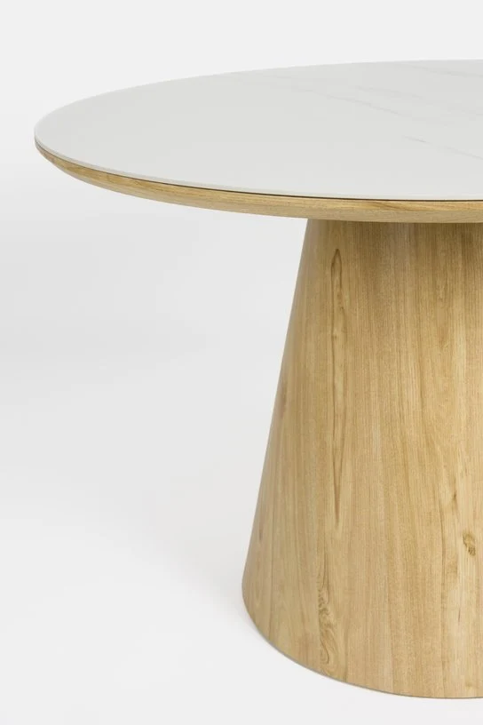 Table à manger ronde en bois de chêne naturel et pierre blanche 115cm Octave - The Cool Republic