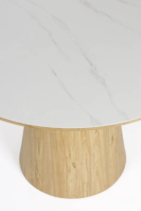 Table à manger ronde en bois de chêne naturel et pierre blanche 115cm Octave - The Cool Republic