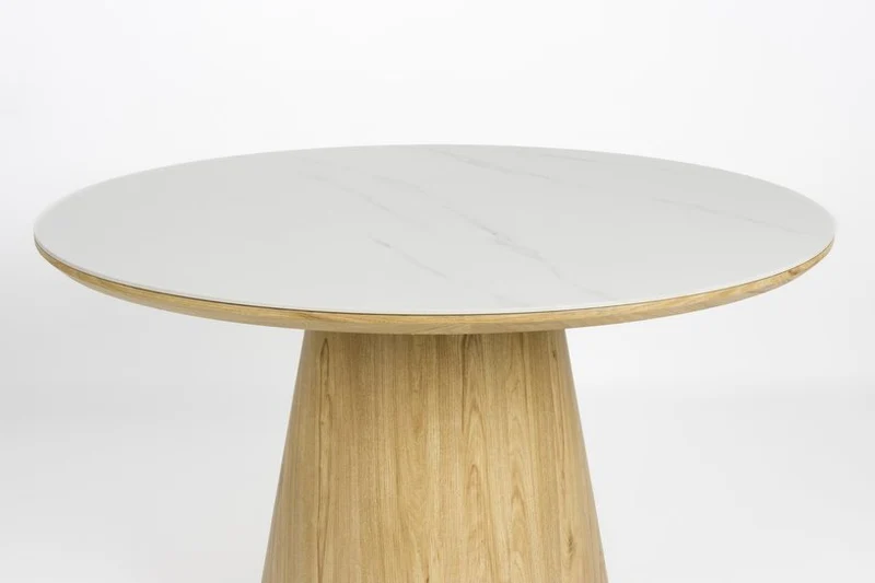 Table à manger ronde en bois de chêne naturel et pierre blanche 115cm Octave - The Cool Republic