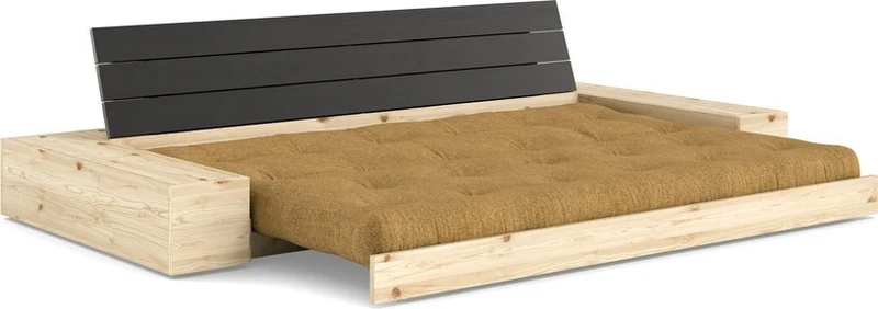 Canapé convertible en pin noir 244x166cm avec futon ocre et rangements Base - Karup Design