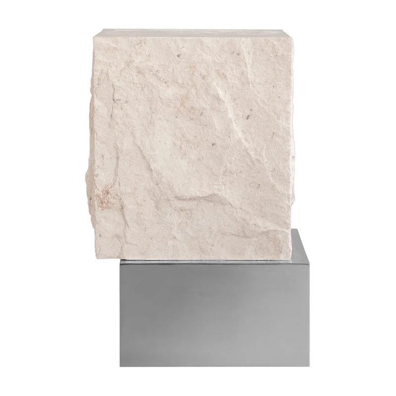 Table d'appoint en calcaire et acier chromé 33x32x50cm Temple - 101 COPENHAGEN