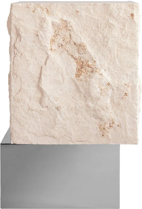 Table d'appoint en calcaire et acier chromé 33x32x50cm Temple - 101 COPENHAGEN