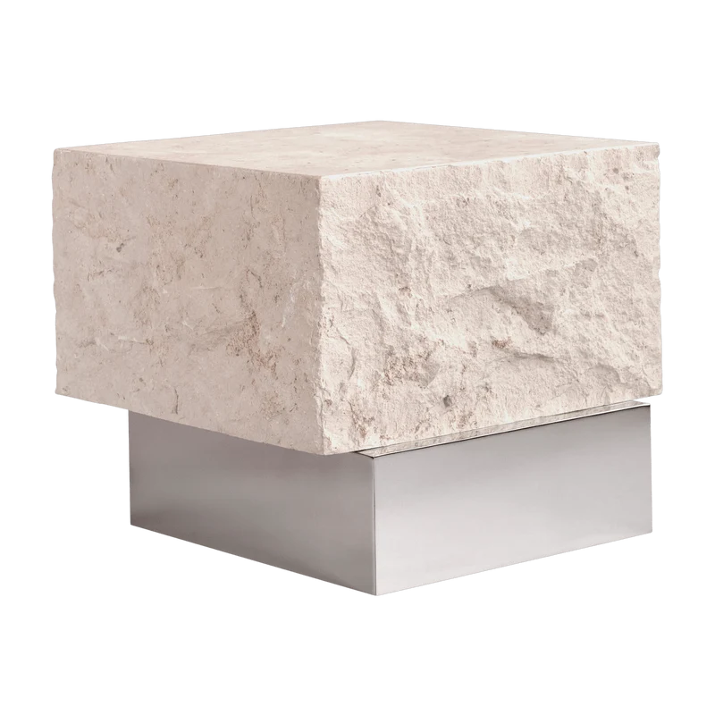 Table basse en calcaire et acier chromé 40x42x35cm Temple - 101 COPENHAGEN