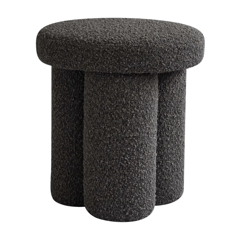 Tabouret rond en tissu bouclé taupe foncé Big Foot - 101 COPENHAGEN