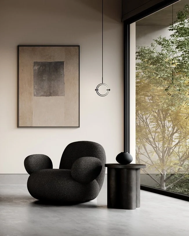 Fauteuil avec accoudoirs en tissu bouclé taupe foncé Toe - 101 COPENHAGEN