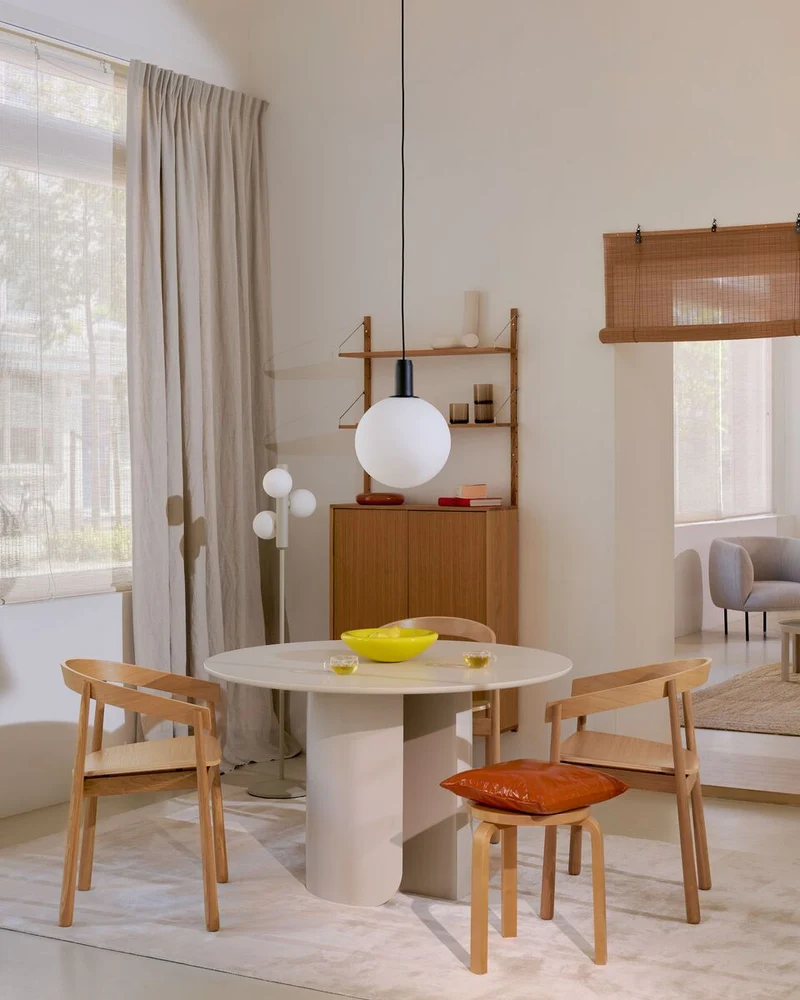 Table à manger ronde en chêne beige et acier beige 120x74cm Plateau - Fest Amsterdam