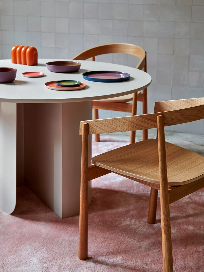 Table à manger ronde en chêne beige et acier beige 120x74cm Plateau - Fest Amsterdam