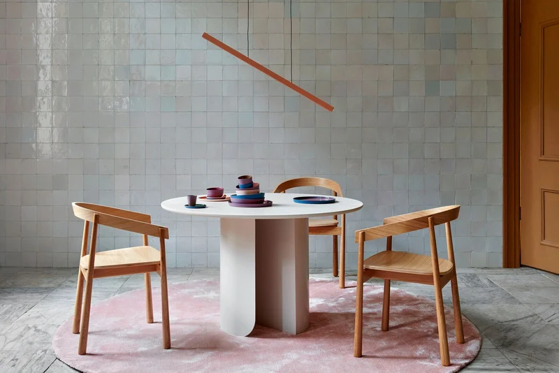 Table à manger ronde en chêne beige et acier beige 120x74cm Plateau - Fest Amsterdam
