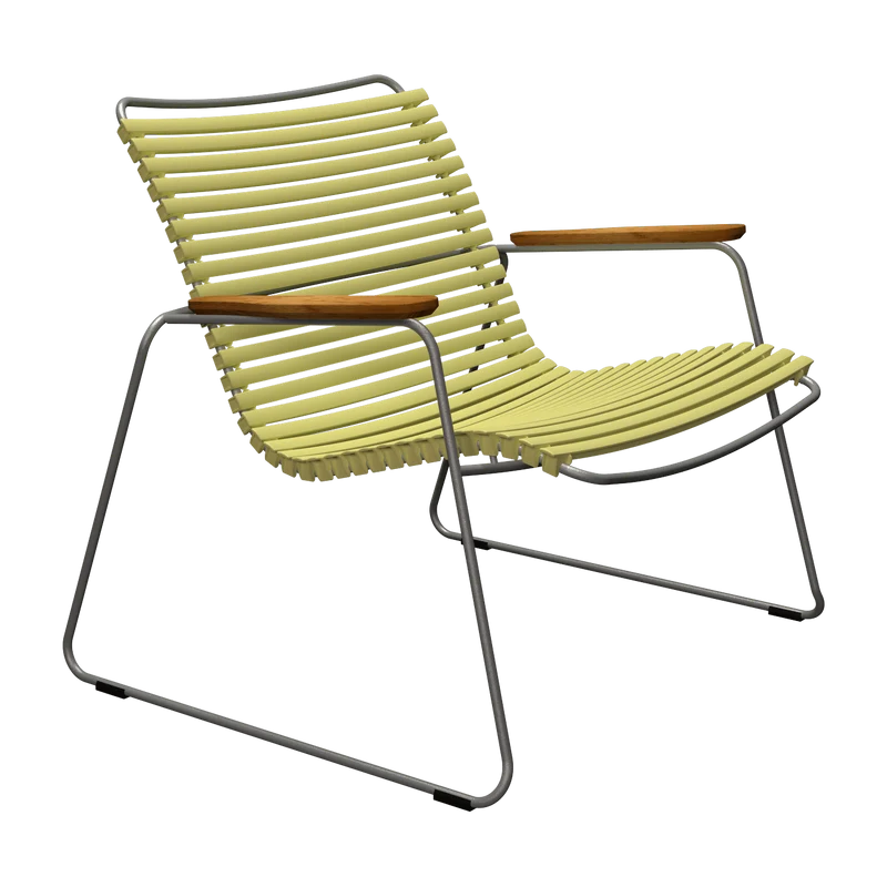 Chaise lounge en métal et plastique jaune avec accoudoirs en bambou Click - Houe