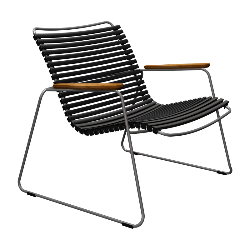 Chaise lounge en métal et plastique noir avec accoudoirs en bambou Click - Houe
