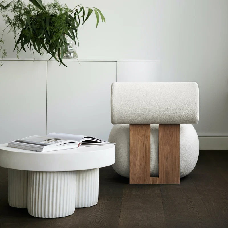 Table basse en fibre de béton blanche sur aluminium moulé 70x37cm Gear - NORR11