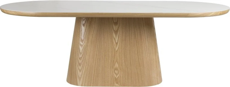 Table à manger ovale en bois de chêne naturel et pierre blanche 180x90cm Octave - The Cool Republic