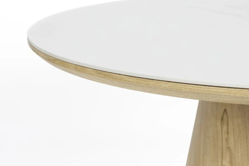 Table à manger ovale en bois de chêne naturel et pierre blanche 180x90cm Octave - The Cool Republic