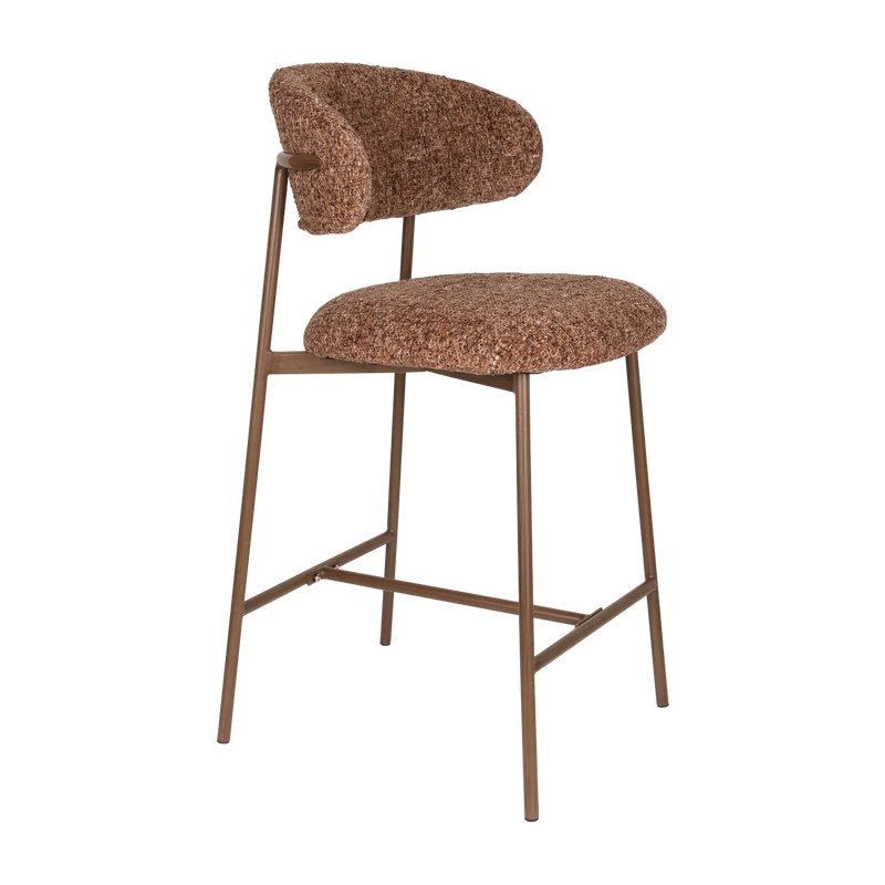 Chaise de bar en tissu marron rouge 65cm Finn - The Cool Republic