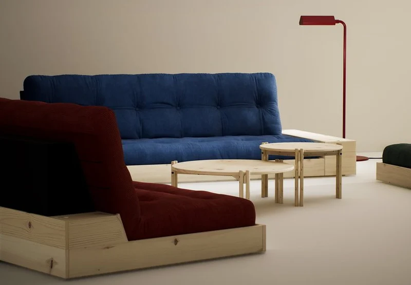 Canapé convertible en pin 244x166cm avec son futon soft chalk et ses rangements Base - Karup Design