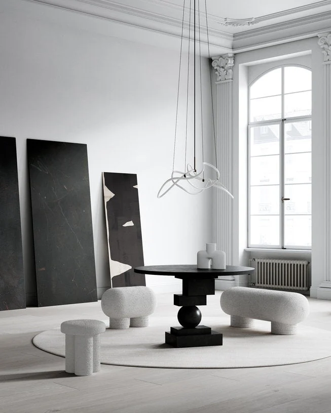 Tabouret rond en tissu bouclé blanc cassé Big Foot - 101 COPENHAGEN