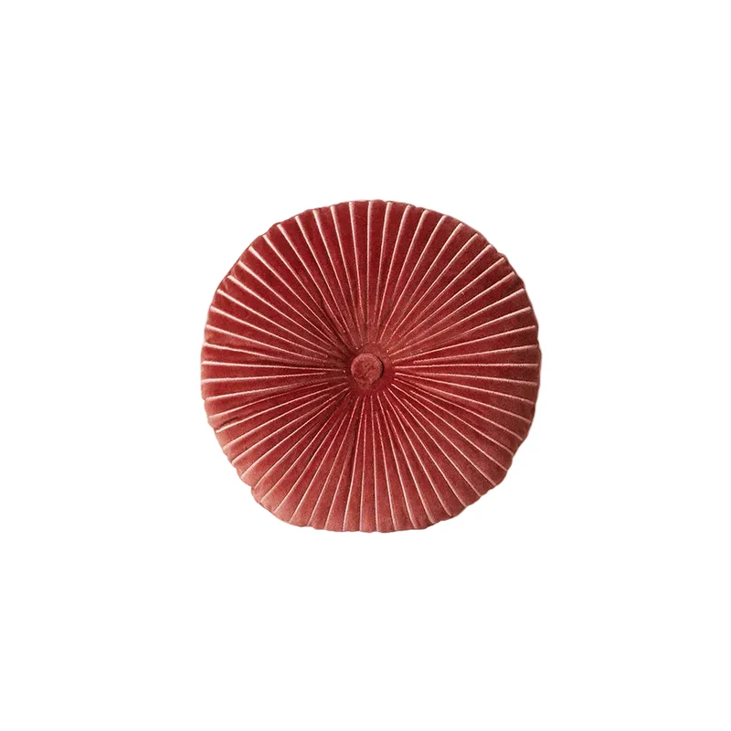 Coussin rond en velours rouge bordeaux 35cm - HKLIVING