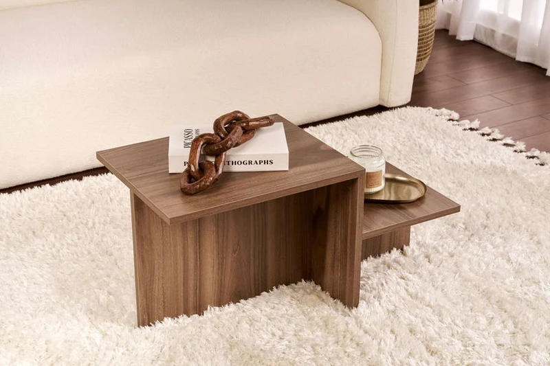 Table basse assymétrique en bois foncé 80x40cm Harmony - Home Design
