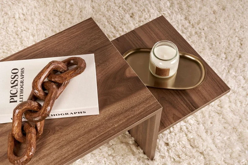 Table basse assymétrique en bois foncé 80x40cm Harmony - Home Design