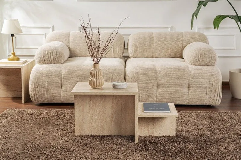Table basse asymétrique effet travertin 80x40cm Harmony - Home Design
