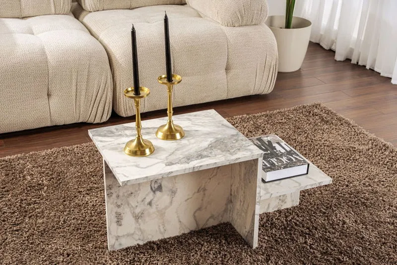 Table basse asymétrique effet marbre 80x40cm Harmony - Home Design