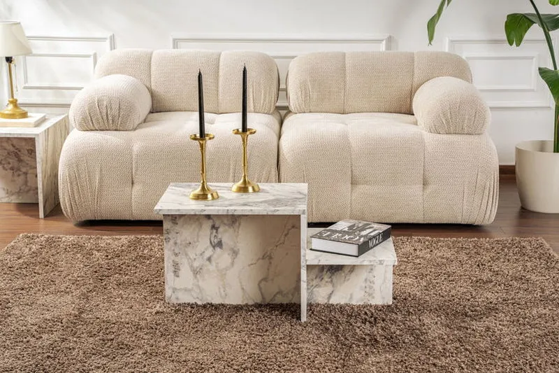 Table basse asymétrique effet marbre 80x40cm Harmony - Home Design