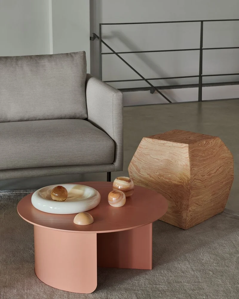 Table basse ronde en bois et acier rose 75x35cm Plateau - Fest Amsterdam