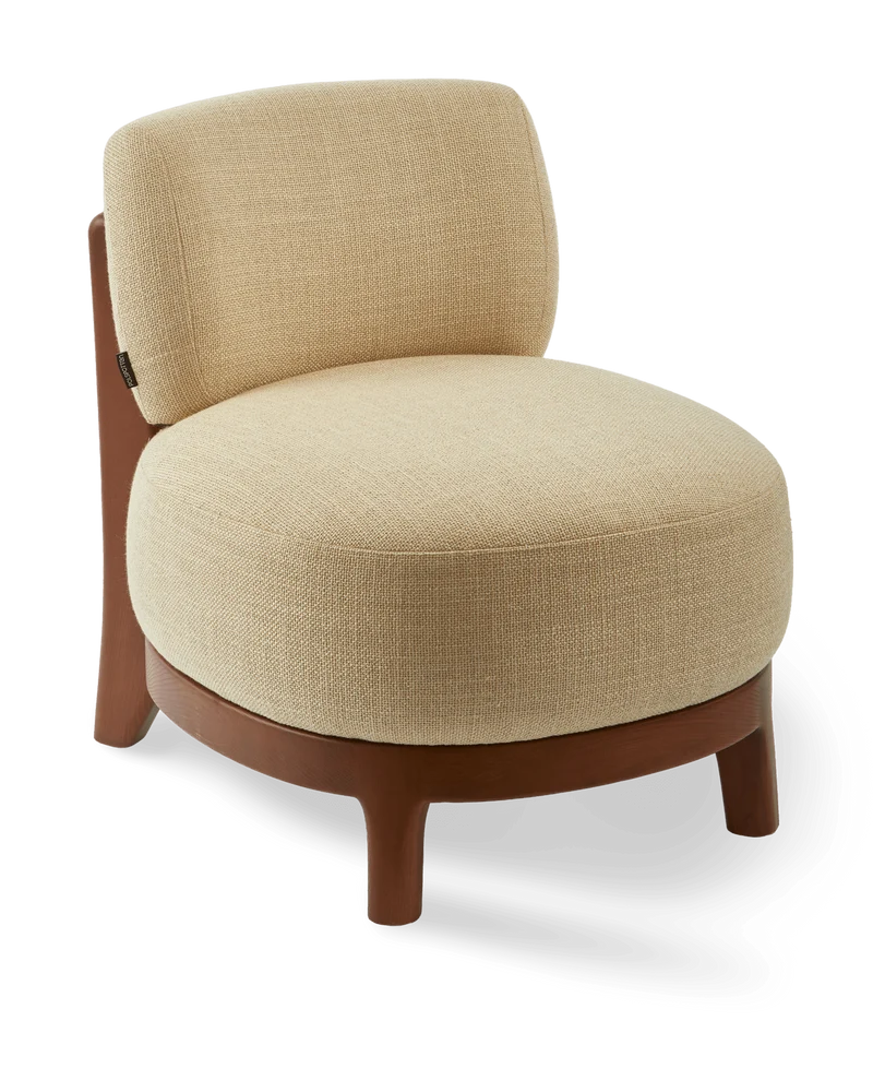 Fauteuil rond en tissu beige et bois de frêne Smooth Fizz - Pols Potten