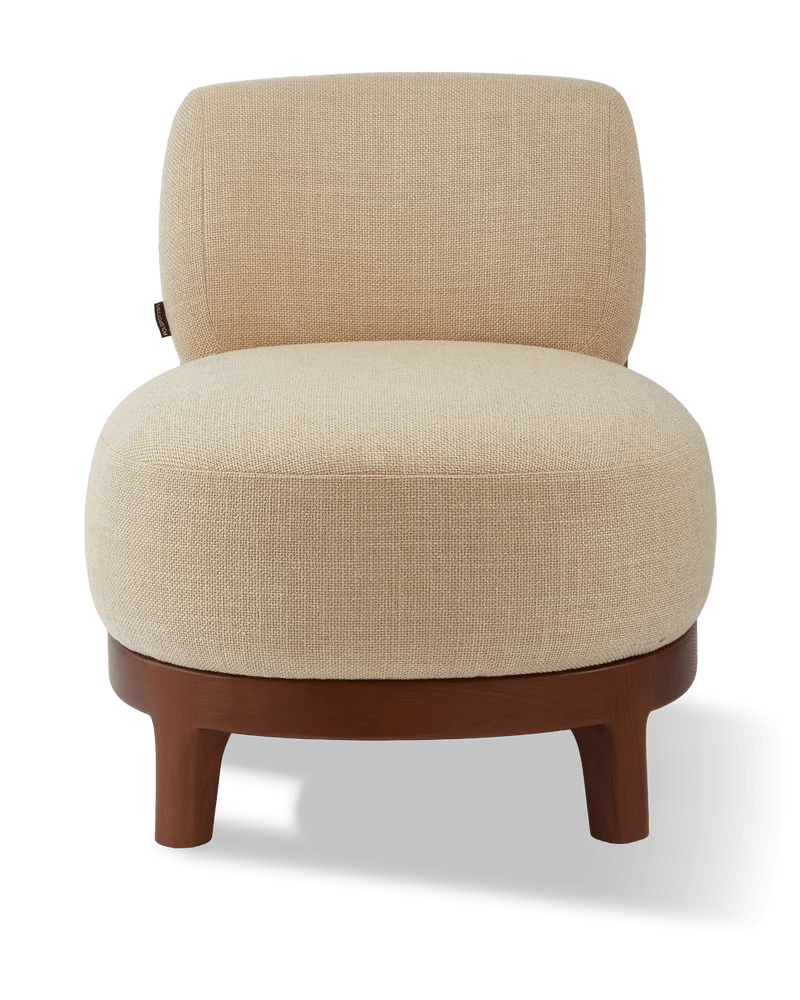 Fauteuil rond en tissu beige et bois de frêne Smooth Fizz - Pols Potten