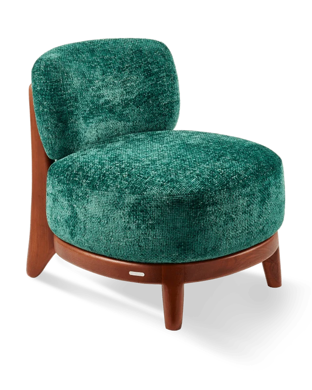 Fauteuil rond en tissu vert foncé et bois de frêne Greenish Fizz - Pols Potten