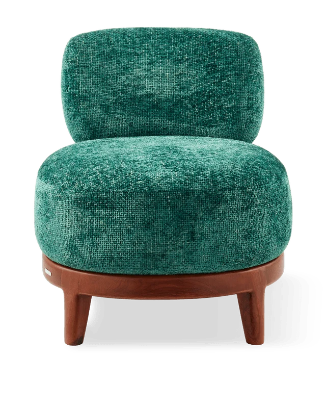 Fauteuil rond en tissu vert foncé et bois de frêne Greenish Fizz - Pols Potten