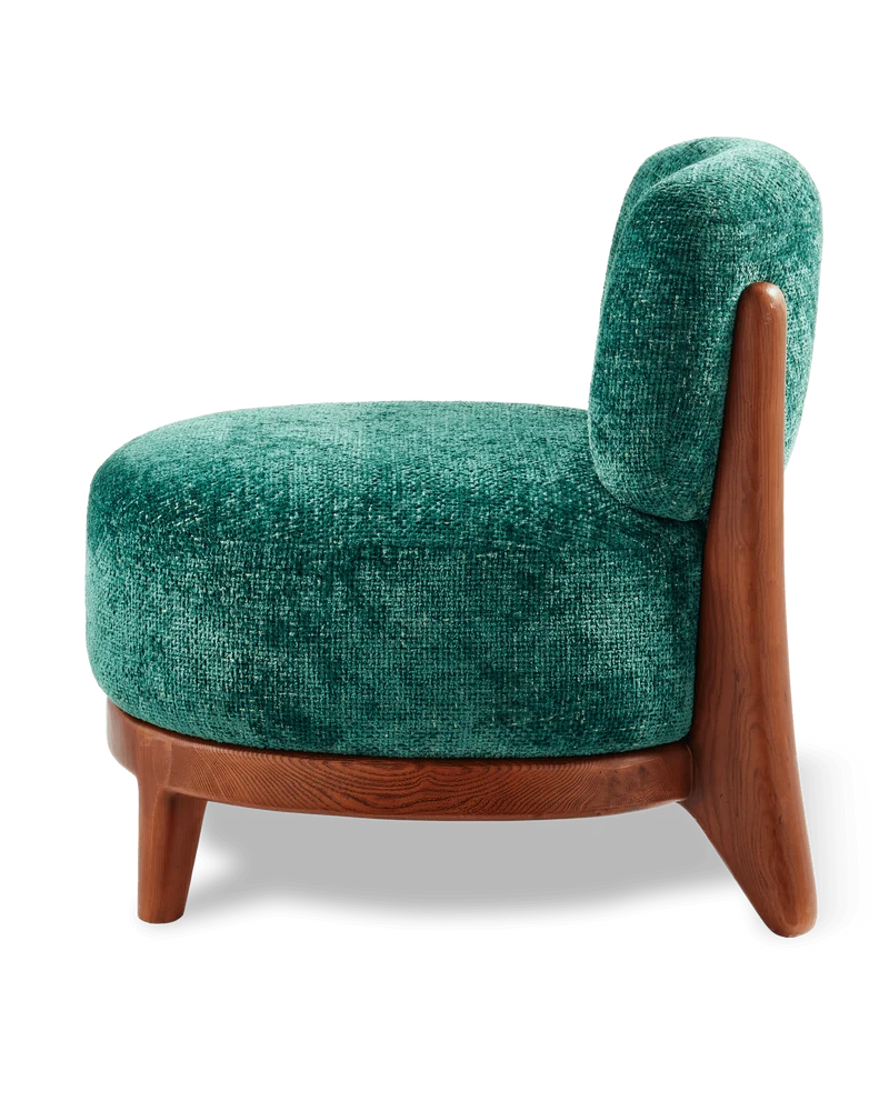 Fauteuil rond en tissu vert foncé et bois de frêne Greenish Fizz - Pols Potten