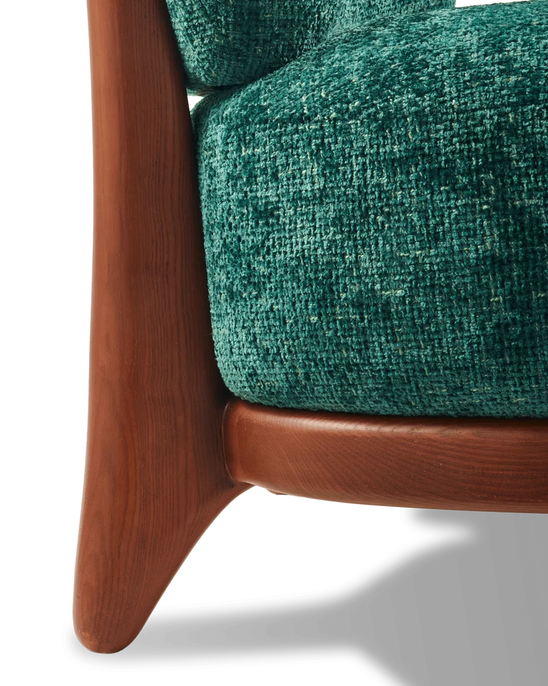 Fauteuil rond en tissu vert foncé et bois de frêne Greenish Fizz - Pols Potten